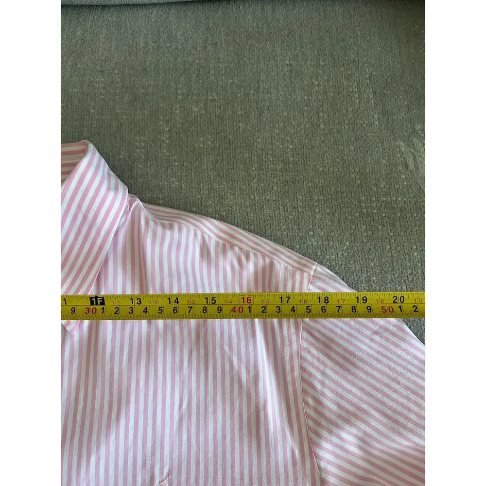 Polo Ralph  Mens Pink White Striped Non-Iron Button Down Shirt 16 1/2 34 35